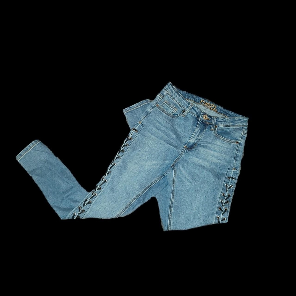 Highwaisted Lace Up Side Denim Jeggings